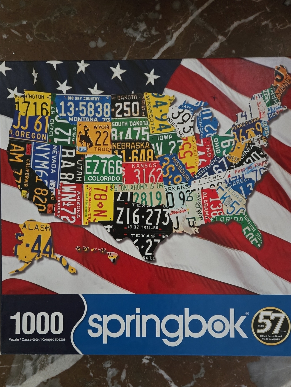 Springbok 1000-Piece License Plate USA Map Puzzle - Red, White, Blue
